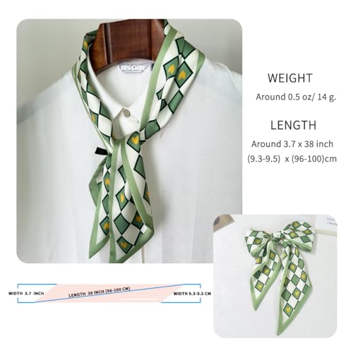 Hair Head Neck Bag Long Scarf Versatile Wrap for Women Soft & Lightweight for Everyday Chic - color: 29 Green Square Love 3.7 X 38 Inch