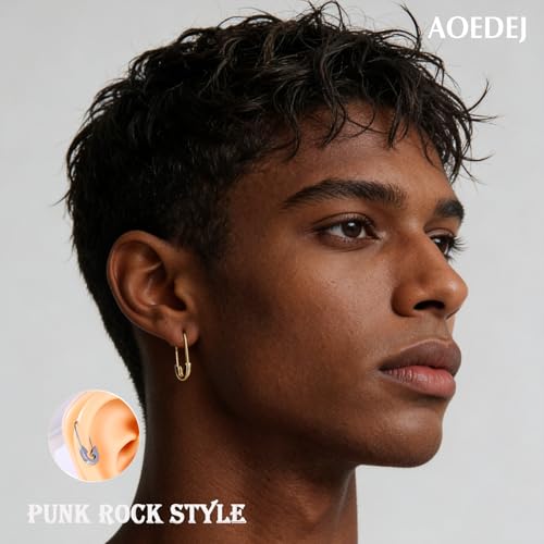 Aoedej Safety Pin Earrings for Women Men Stainless Steel Punk Paperclip Cartilage Hoop Earrings Industrial Tragus Helix Piercing Jewellery - color: Gold, size: 20mm