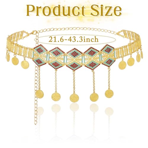 ELABEST Gold Waist Chain Rhinestone Belly Dance Chain Crystal Tassel Dance Jewelry for Women - style: Gold-B