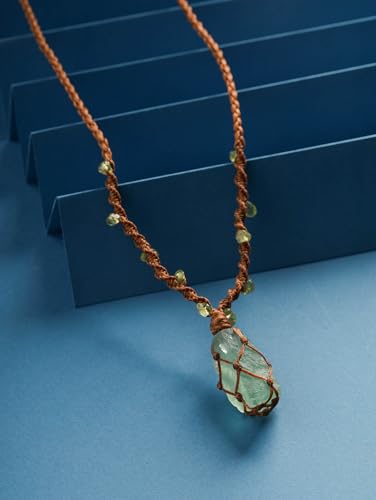 MINACHI Boho Macrame Necklace with Green Aventurine Stone, Handmade Adjustable Rope Pendant, Vintage Hippie Jewelry for Women - style: Necklace NECK.001
