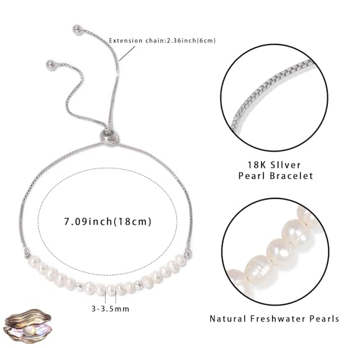Dainty Pearl Chain Bracelets 14K Gold Bracelet for Women Adjustable Baroque Culture Jewelry Gifts for Mother Wife - color: 3-silver