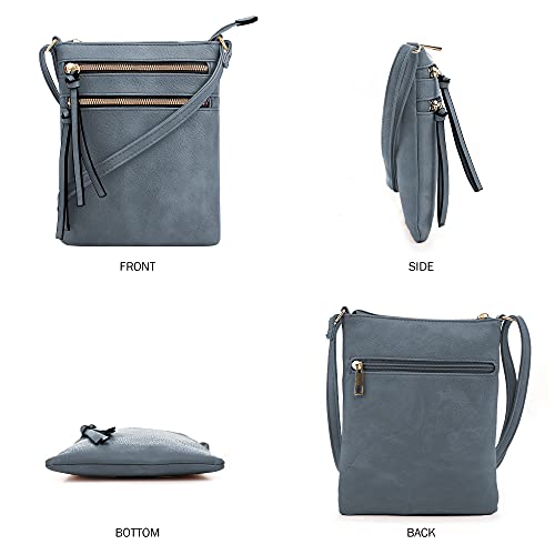DELUXITY Crossbody Purse Bag Shoulder Bag Multi Pocket Zipper Purse - color: Dark Blue