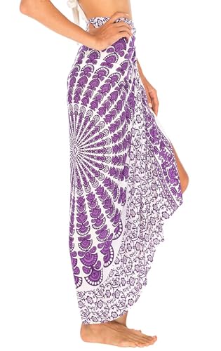 SHU-SHI Sarong Wraps for Women Long Beach Cover ups Pareo Bathing Suit Wrap Skirt Mandala Sarongs Coverup - color: Purple/White