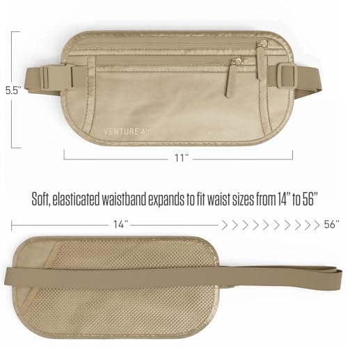 VENTURE 4TH Money Belt for Travel – Slim Hidden Under-Clothes RFID Blocking Anti-Theft Passport Holder & Travel Wallet Pouch for Men & Women to Protect Cash, Cards & Documents (Sleek Beige) - color: Sleek Beige