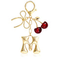 Cute Initial Cherry, Bow, Heart & More Styles - Personalized Keychain Bag Charms & Purse Accessories for Handbags - color: Red Cherry, style: M