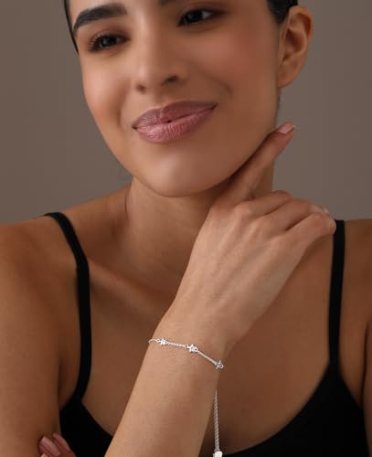 LeCalla 925 Sterling Silver Bolo Bracelet | Women's Italian Handmade Solid Adjustable Bolo Slider Bracelet | Lightweight Chain Bracelet Jewelry for Wife Girlfriend Her - color: Star CZ Station