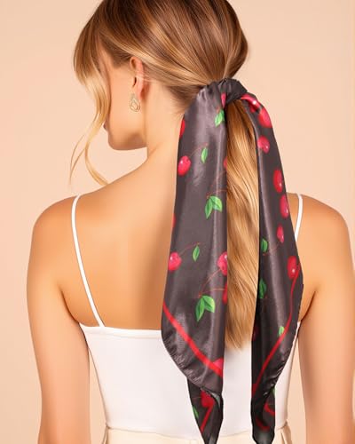 AWAYTR 35” Square Satin Head Scarf Hair Scarf for Women's Hair Silk Bandana for Women Silk Head Wrap for Sleeping - color: Cherry Brown