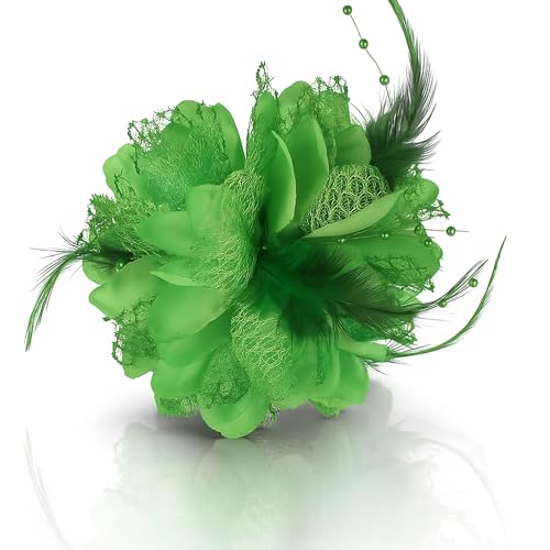 4.72 Inches Rose Hair Clip Flower Brooch Pin & Floral Clips for Woman | Glamorous Large flower Brooches for Women | Fabric Flowers Brooch Pin, Lapel Pins & Rose Hair Clips for Women (Green) - color: Green