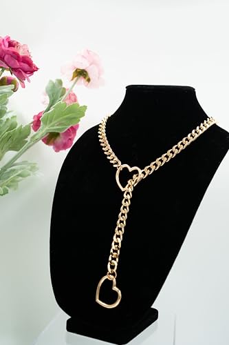 Heart O-ring Slip Chain Necklace For Women, Handmade Punk Gothic Cuban Necklace Jewelry Adjustable Lariat Y-Necklace - color: Gold, size: 24"