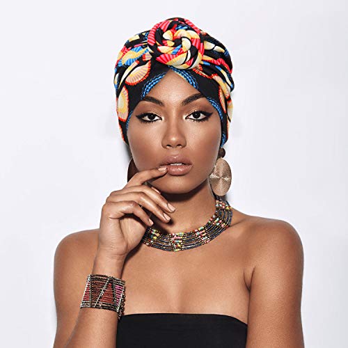 SATINIOR 4 Pieces African Pattern Headwrap Pre-Tied Bonnet Turban Knot Beanie Cap Headwrap Hat - style: Flower Style