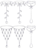 Hicarer 6 Pcs Foot Jewelry Barefoot Sandals for Women Rhinestone Bohemian Foot Ankle Chains for Beach Wedding - style: Rhinestone Star Leaf Mesh Style