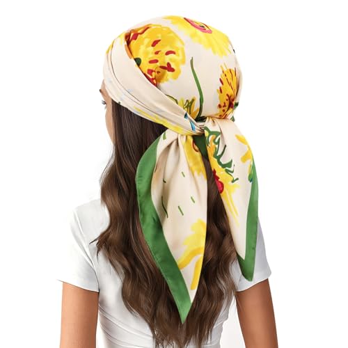 vimate Head Scarf for Women Hair 27'' Square Satin Silk Feeling Bnadana Neck Scarf Handbag Accessories Etc - color: D100#.2 Pack-oil Painting Landscape