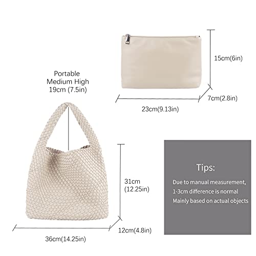 Woven Tote Bag For Women, Large Vegan Leather Travel Handbag, Casual Work Shoulder Bag, Underarm Commuter Hobo Bag With Purse - color: Beige