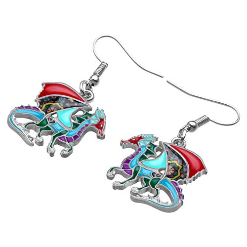 Enamel Alloy Dinosaur Fantasy Dragon Earrings Drop Dangle Unique Animal Jewelry For Women Dragons Gifts - color: Multicolor