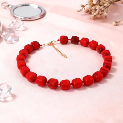 Statement Bead Necklaces for Women Boho Collar Necklace Chunky Red Resin Simple Elegant Bohemian Dress Accessories - color: A2:Bright red bead necklace