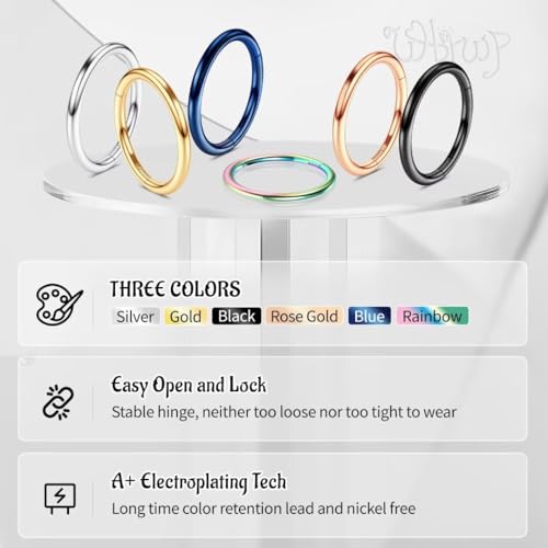 WBRWP 316L Stainless-Steel Piercing-Ring Hinged Nose-Rings-Hoop : 20G 18G 16G 14G Womens Body Pierecing Ring Segment Clicker Lip Rings Helix Cartilage Rook Earrings Diameter 6mm 8mm 10mm 12mm - color: 4pc set in silver color(each dia. 1 pc)