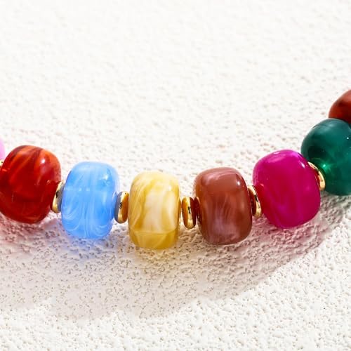 Chunky Beaded Bracelets for Women Boho Multicolor Acrylic Resin Beads Bracelet Adjustable Statement Bracelet Summer Beaded Jewelry - color: Beads bracelet-colorful