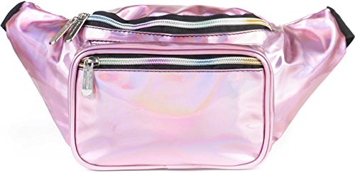 Holographic Fanny Pack Belt bag - Crossbody Waist Bag for Men or Women - Hands-Free, Waterproof Large Bumbag for Hiking, Running, and Travel (Pale Pink) - color: Holographic Pale Pink