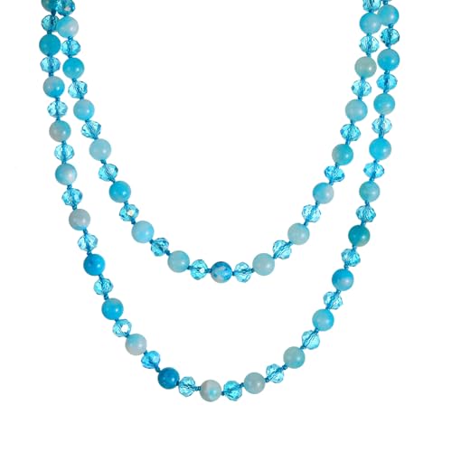 Long Beaded Necklace for Women Boho Colorful Crystal Stone Knot Statement Fashion Costume Jewelry Gifts - color: Aquamarine