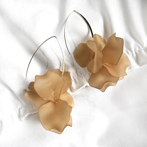 Exaggerated Bohemian Resin Rose Flower Petal Dangle Drop Earrings Long Acrylic Tiered Floral Tassel Earring for Women - color: Brown