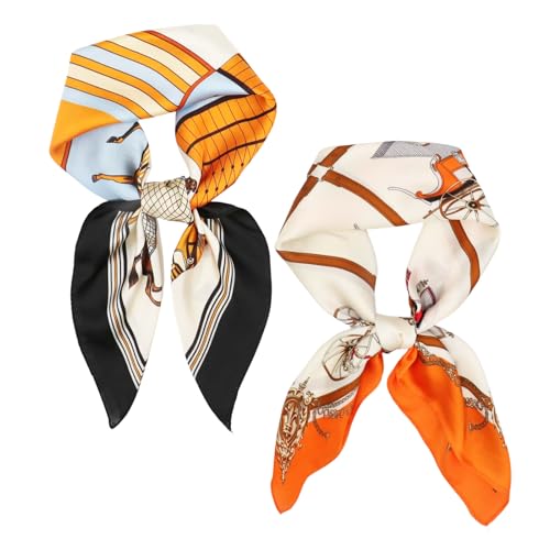 vimate Head Scarf for Women Hair 27'' Square Satin Silk Feeling Bnadana Neck Scarf Handbag Accessories Etc - color: D101#.2 Pack-horse and Carriage