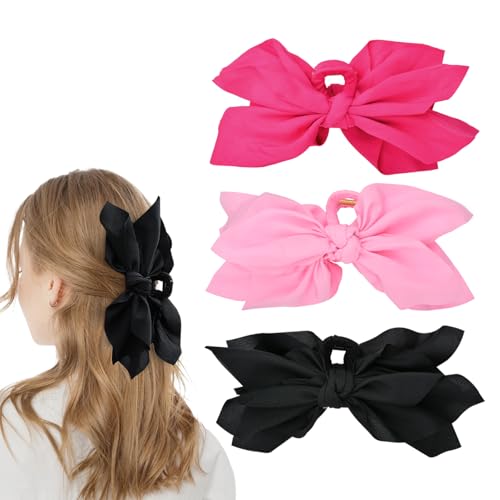 Bow Claw Clips Hair Clips Big Hair Bows for Women Butterfly Styling Large Hair Clips for Thick Hair for Girls Hair Accessories for Teen 3PC - color: 3PC-Pink+Rose Red+Black