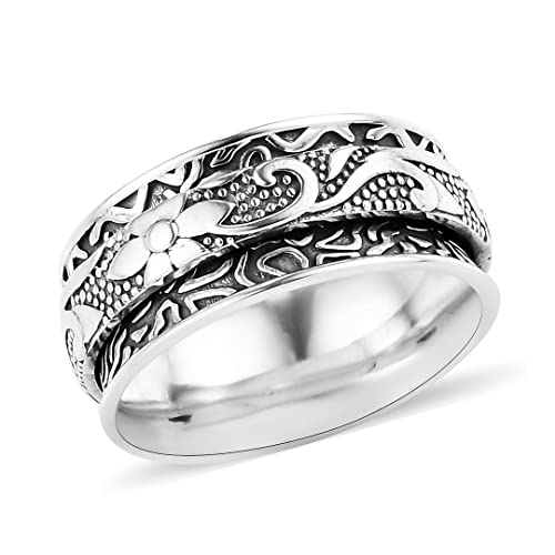 Shop LC 925 Sterling Silver Fidget Spinner Ring for Women - color: leafy and Floral