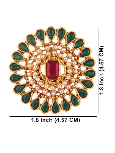 Efulgenz Indian Jewelry Rings for Women Antique Round Faux Pearl Crystal Bollywood Adjustable Big Finger Ring Fashion Party Statement Jewelry for Women - color: Green