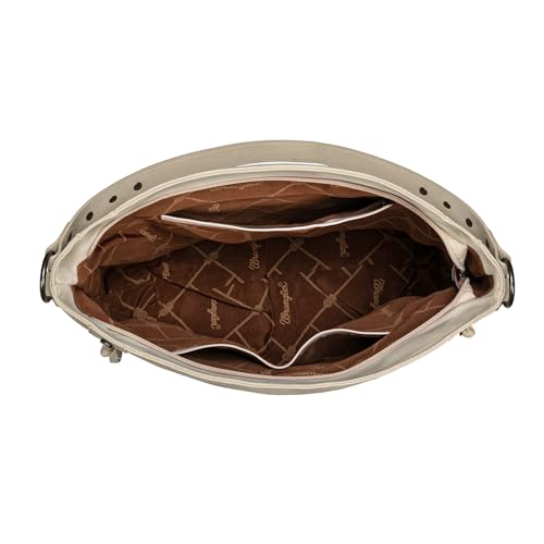 Wrangler Large Hobo Purses and Handbags for Women with Buckle and Fringe Zipper Faux Suede Shoulder Bag - color: Beige