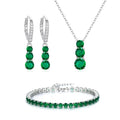 Crysdue Cubic Zirconia Jewelry Set for Women Bridesmaid, Classic Round Cut Drop Lightweight Lever Back Earrings Pendant Necklace Tennis Bracelet for Wedding Prom Party - style: 3pcs Green, Silver