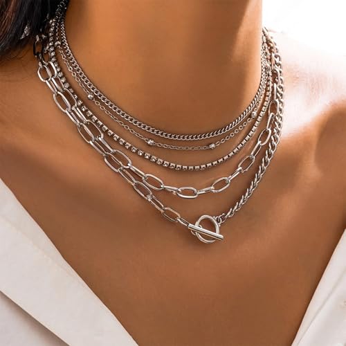 Gold Stack Necklace Chunky Necklaces for Women Trendy Coin Pendant Long Necklaces Western Jewelry for Women Cowgirl Cowboy Chic Country Outfit Boho Accessories Birthday Jewelry Gifts - color: F Silver Layered Necklaces Set