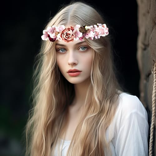 Vivivalue Fairy Floral Crown Woodland Elf flower Headband Elven Wreath for Women Halloween Wedding Cosplay Photo Props Renaissance Brown - color: 6
