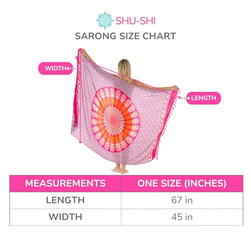 SHU-SHI Sarong Wraps for Women Long Beach Cover ups Pareo Bathing Suit Wrap Skirt Mandala Sarongs Coverup - color: Pink/Orange/Tosca