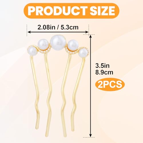 2 Pcs Pearl Hair Pins U Shaped, Elegant Vintage French Pearl Hair Comb, French Twist Hair Pin for Brides, Bridesmaid, Party, Daily, Holiday (Gold) - color: Gold