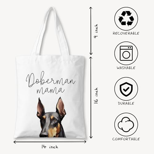 Dog Mama Canvas Tote Bag for Women, Dogs Lover Gift for Dog Mom, Birthday Christmas Cute Rottweiler Gifts For Women. - color: Doberman Mama (026)