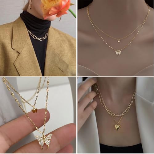 47pcs Gold Jewelry Set With 3 PCS Necklace, 11 PCS Bracelet,20pcs Hoop Stud Earrings,7pcs rings set For Women For Birthday Gifts - color: Gold