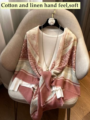 K-Elewon Large Square Scarf 51" Cotton and Linen Hand feel Scarf Fashion Scarves Hair Wrapping Scarfs Neck Scarves for Women - color: H2306