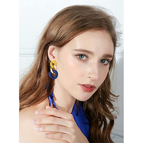 Charm Elegant Hollow Color Chain Acrylic Geometric Temperament Dangle Drop Earrings Bohemian Minimalist Hypoallergenic Jewelry Gift - color: Yellow Gold Blue earrings