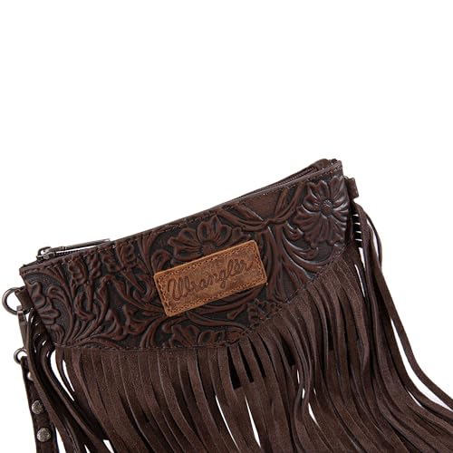 Wrangler Crossbody Small Purse for Women Wristlet Fringe Bag Western Purse - color: Angel Coffee