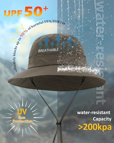 Womens Ponytail Sun Hat Packable UPF50+ Waterproof Bucket Hat Hiking Fishing Safari Hat Foldable Beach Hat - color: Coffee