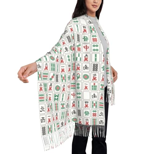 Skull Mushroom Hippie Scarf for Women– Winter Shawl with Tassels, Cozy Wrap for Women’s Festival & Casual Wear - color: Mahjong Tiles White