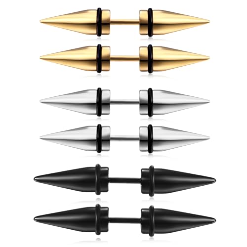 Aroncent 12PCS Stainless Steel Fake Tapers Mens Earrings Illusion Tunnel Cheater Piercing Jewelry Set for Men Women - color: A8