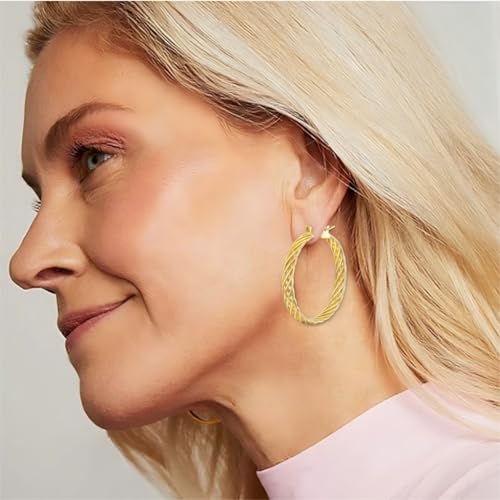 Gold Hoop Earrings for Women 14K Gold Earrings for Women Thick Large Earrings Gold Huggie Earring Womens Lightweight Hypoallergenic - color: Twisted Gold