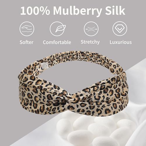 ZLYC Mulberry Silk Headband Elastic Twist Knotted Head Bands for Women's Hair, Leopard Print - color: Leopard Print