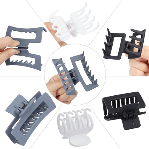 CHANDAT 3 Style Claw Hair Clips Set for Women - 9 pcs Medium Rectangle Clips for Thick Hair, Square Clips for Thin Hair - Grey - color: Neutral