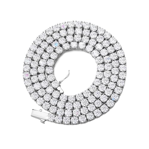 BREN Tennis Necklace - 3mm 4mm 5mm Iced Out Diamond Tennis Chain 5A Cubic Zirconia Necklace - 18K/White Gold Plated Flat Tennis Necklace for Women and Men Size 16"-22" - color: White Gold-4mm, size: 18 inch