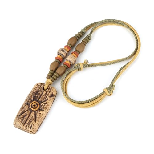 STWTR Bohemian Beaded Necklace Pendant for Women Men Retro Colorful Ceramic Pendant Handmade Ethnic Tribe Boho Jewelry Gift - color: Irregular-1