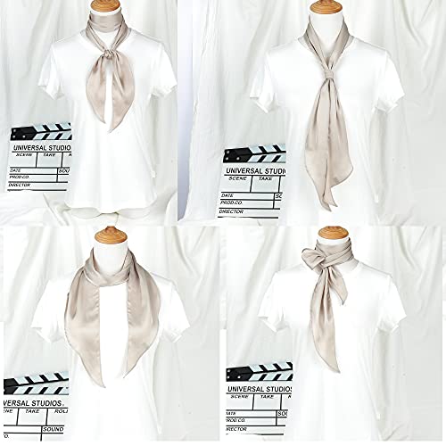 GERINLY Solid Color Long Neckerchief Pure Skinny Scarf Necktie for 50's Costume Party Wedding Cosplay Accessory Headband - color: Champagnegrey