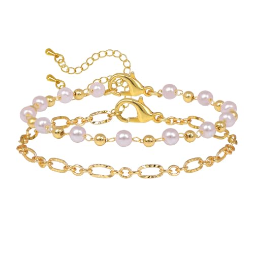Dainty Pearl Chain Bracelets 14K Gold Bracelet for Women Adjustable Baroque Culture Jewelry Gifts for Mother Wife - color: C