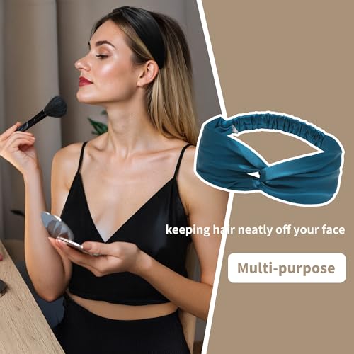 ZLYC Mulberry Silk Headband Elastic Twist Knotted Head Bands for Women's Hair, Solid Mineral Blue - color: Solid Mineral Blue